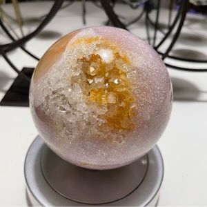 Huge pink amethyst/agate sphere with druzy